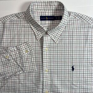 Polo Ralph Lauren Shirt Mens XL Blue Plaid Button Up Classic‎ Fit Casual Preppy